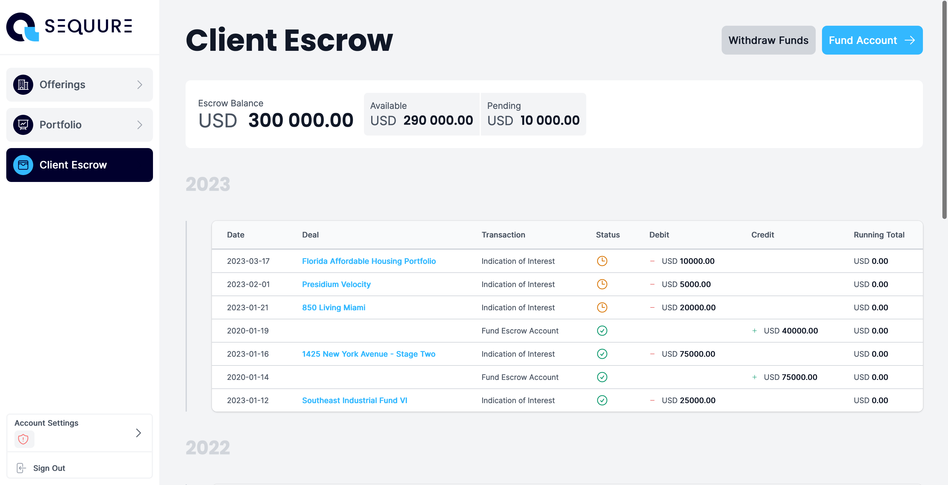Sequure Platform Client Escrow